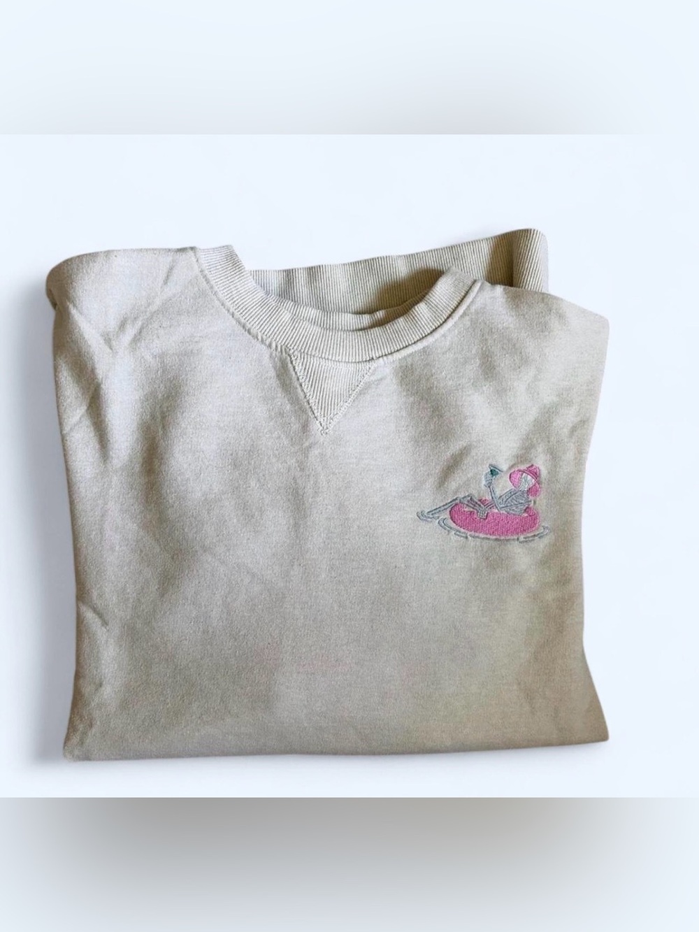 Womens Neutral Cream Sweatshirt with Pink skeleton Embroidery